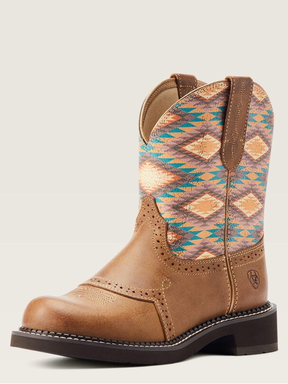 Ariat Brown Leather Ankle Boot with Turquoise and Coral Aztec Shaft